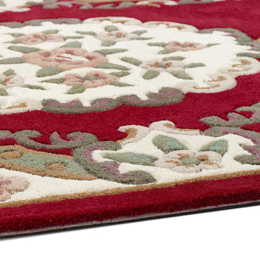 Origins Aubusson Shensi Traditional Wool Round, Hallway, Halfmoon Rug in Wine Red