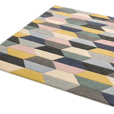 Funk Hand Tufted Wool Honeycomb Bright Multi Coloured Pastel Rug Hall Runner