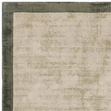 Blade Border Plain Silky Hand Woven Viscose Rug in Sage Green with Olive Border