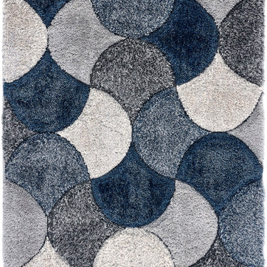 Origins 3D Scallop Silky Navy Blue Jute Shaggy Geometric Rug