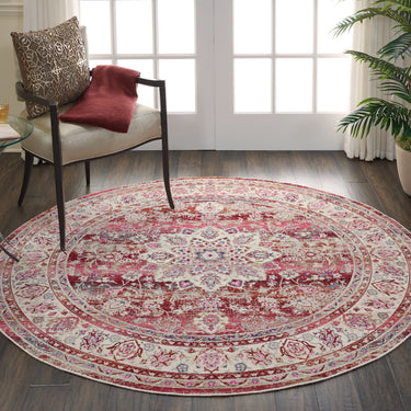 Nourison Vintage Kashan VKA01 Traditional Rug Bedroom Living Room Oriental Classic Round Rug in Red