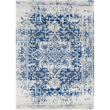 Harput HAP1021 Abstract Vintage Navy Blue Area Washable Jute Cotton Polypropylene Rug