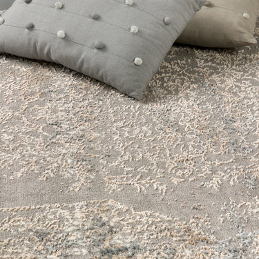 Origins Vintage Medallion Modern Traditional Floral Fringe Rug in Blue Grey