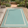 Terrace Aqua Blue Polypropylene Geometric Flatweave Bordered Rug - XX-Large 240x340 cm (8'x11'2")