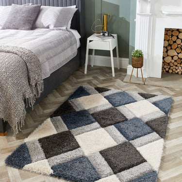 Origins 3D Geo Silky Diamond Blue Hand-Carved Shaggy Geometric Rug