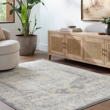 Avellino Vintage Traditional Boho High Pile Blue, Light Beige & Light Gray Rug - Design AVL2303