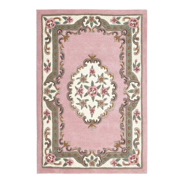 Aubusson Shensi Pink Hand-Carved Wool Oriental Traditional Round and Half-Moon Rug