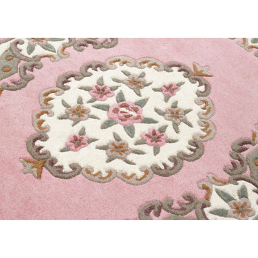 Aubusson Shensi Pink Hand-Carved Wool Oriental Traditional Round and Half-Moon Rug
