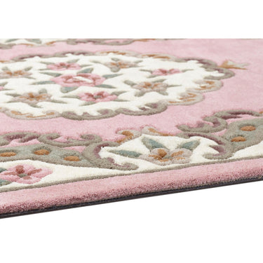 Aubusson Shensi Pink Hand-Carved Wool Oriental Traditional Round and Half-Moon Rug