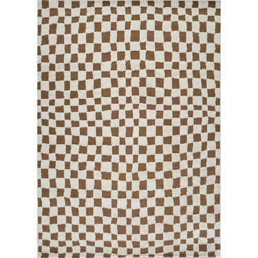 Freud Modern High Pile Checkered Brown Rug