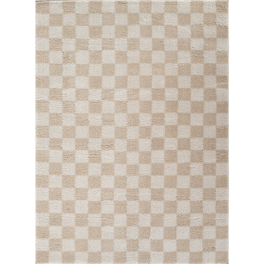 Fossay Washable Checkered Shaggy Beige Rug