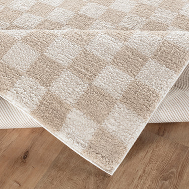 Fossay Washable Checkered Shaggy Beige Rug