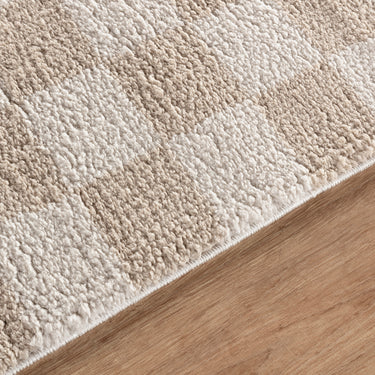 Fossay Washable Checkered Shaggy Beige Rug