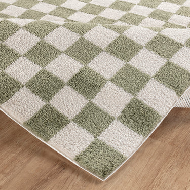 Fossay Washable Checkered Shaggy Modern Green, Ivory & Grass Green Rug