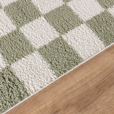 Fossay Washable Checkered Shaggy Green Rug