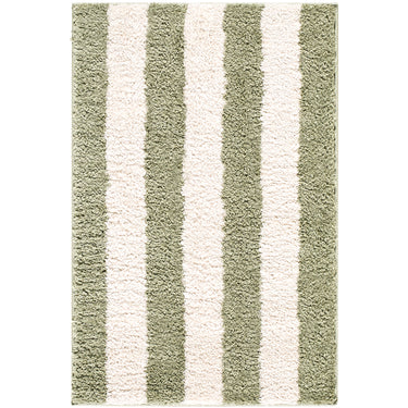 Fossay Washable Striped Shaggy Green Rug