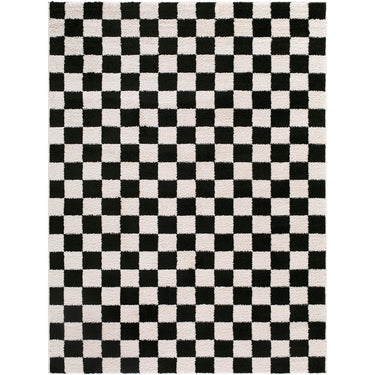 Fossay Washable Checkered Shaggy Black Rug