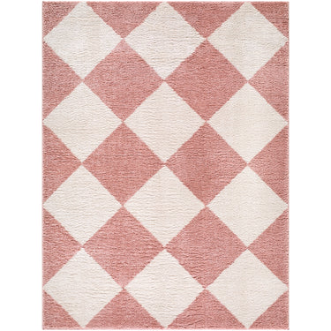 Fossay Washable Checkered Shaggy Pink Rug