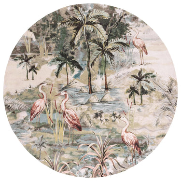 Habitat Circle Rug by Clarke & Clarke Flamingo Tropic Pattern Recycled Fibres Lagoon Blue 160 x 160 cm