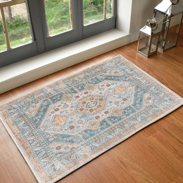 Lillian Vintage Traditional Washable Blue Rug