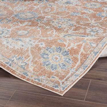 Lillian Traditional Washable Vintage Oriental Orange, Light Grey & Ivory Rug