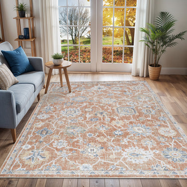 Lillian Vintage Traditional Washable Orange Rug
