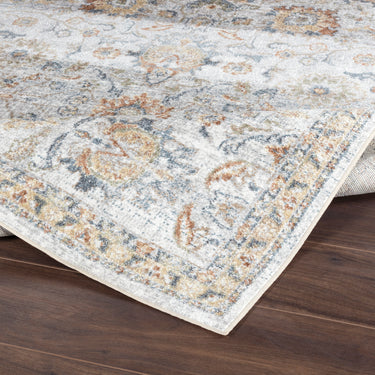 Lillian Traditional Washable Vintage Oriental Grey, Ivory & Brown Rug