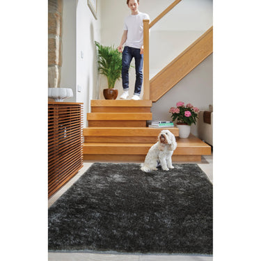 Glamour Shimmer Charcoal Grey Soft Silky Handmade Shaggy Textured Rug