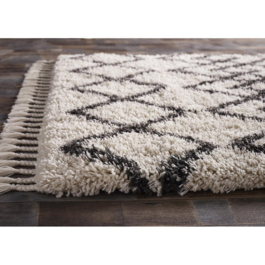Origins Morocco Traditional Modern Tribal Berber Shaggy Tasseled Rug in Ivory