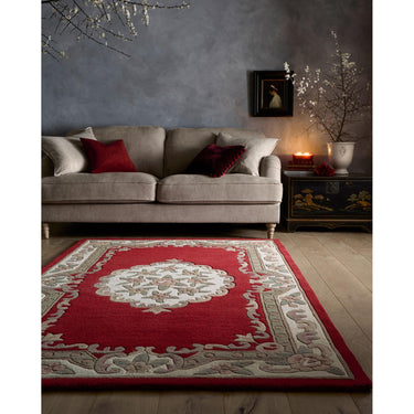 Aubusson Shensi Traditional Wool Round, Hallway, Halfmoon Rug in Wine Red