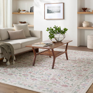 Thistle Floral Washable Pink Rug