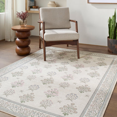 Thistle Floral Washable Ivory Rug