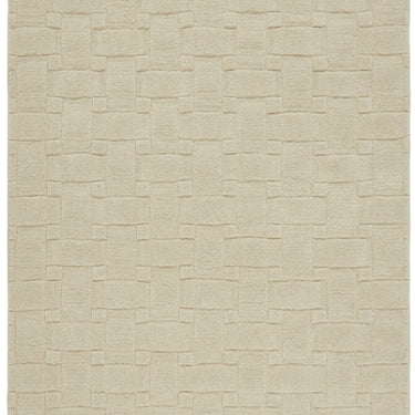 Basketweave 3D Ivory Handmade Wool Geometric Rug
