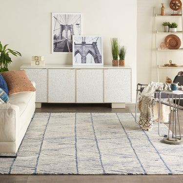 Nourison Colorado Linear Hand-Tufted White Blue Wool Textured Modern Rug