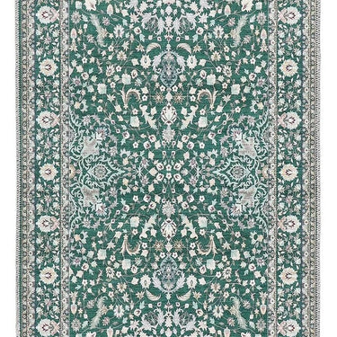 Origins Windsor Emerald Bordered Green Washable Non-Slip Cotton Chenille Rug