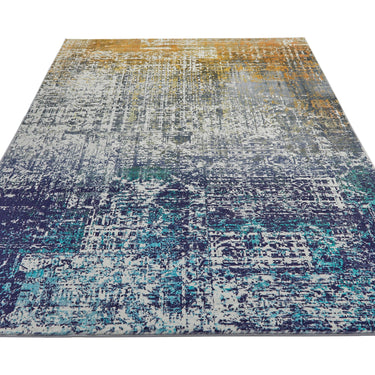 Consept Looms Lux LUX06 Machine Blue Copper Washable Non-Slip Abstract Geometric Rug