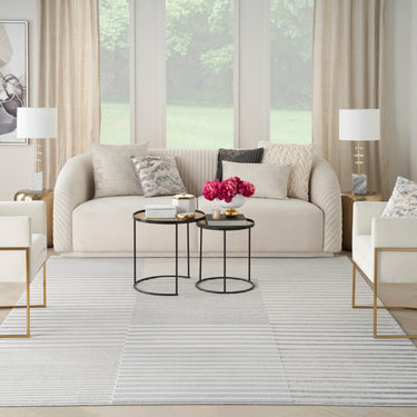 Brushstrokes BSK04 Silky Shimmer Silver Grey By Polypropylene Abstract Textured Striped Rug