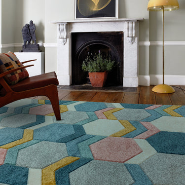 Sketch SK10 Hexagon Geometric Hand Carved Rug in Pastel Multicolours
