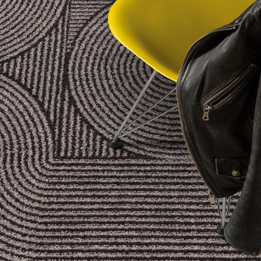 Muse Modern Geometric Swirl Pattern Charcoal and Blue Rug
