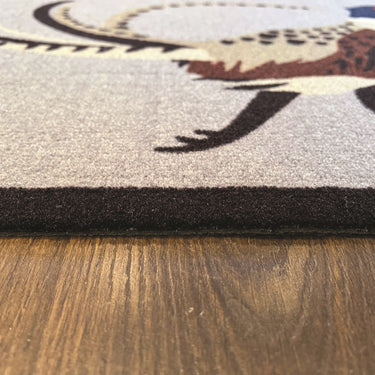 My Nylon Pattern Pheasant Blue Grey Washable Non-Slip Bordered Rug