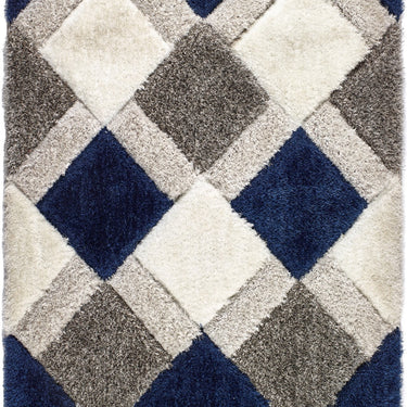 Origins 3D GEO Soft Silky Shaggy Modern Diamond Rug in Navy