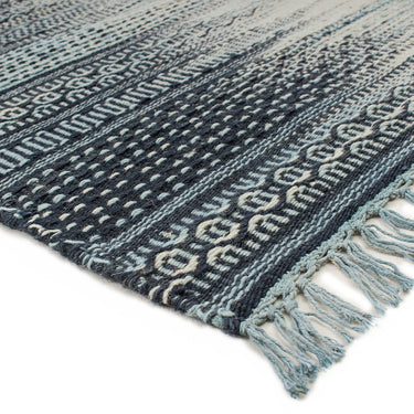 Fusion Knotted Fringed Blue Emerald Wool Traditional Geometric Textured Rug 200x290 cm