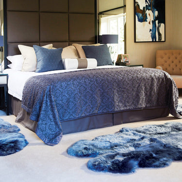 Origins Genuine Animal Fur Soft Navy Blue Wool Sheepskin Shaggy Textured Rug