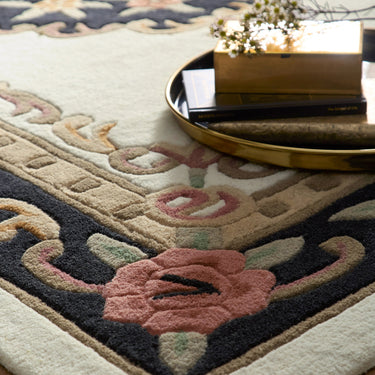 Aubusson Shensi Black Traditional Wool Rug, Runner and Half-Moon