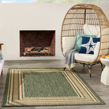 Horizon HOZ03 Green By Indoor Outdoor Polypropylene Geometric Flatweave Rug
