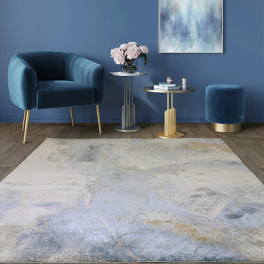 Asiatic London Stellar ST06 Painterly Marbled Blue Polypropylene Abstract Textured Rug