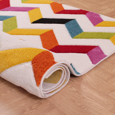 Spectra Carved Coral  Geometric Rainbow Bright Multi Coloured Soft Rug Hallway Runner