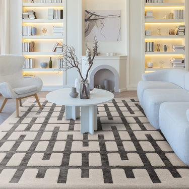 Asiatic London Valley Junction Stripe 3D Pattern Charcoal Ivory Geometric Striped Scandi Rug 120x170 cm