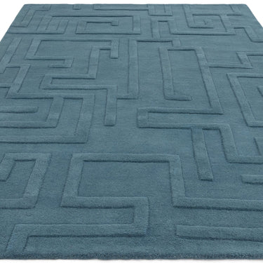 Maze Wool Rug Hand Tufted Modern Classic Rug in Teal Blue