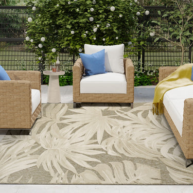 Nourison Aloha ALH43 Ivory Sage Green Indoor Outdoor Polypropylene Floral Textured Rug